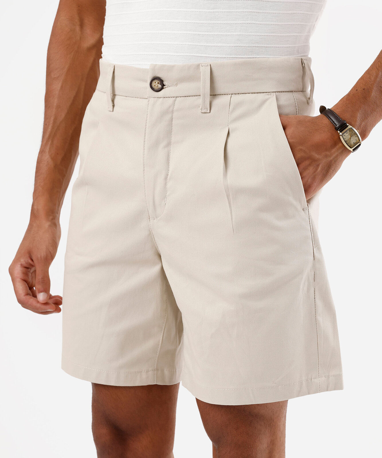 bermuda reta masculina de sarja bege