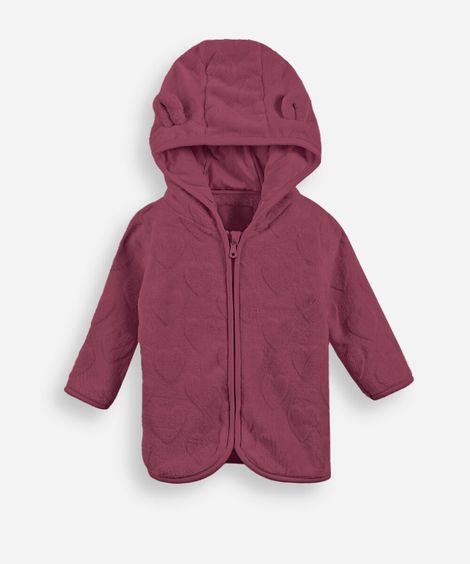 jaqueta infantil com capuz e orelhas texturizada rosa