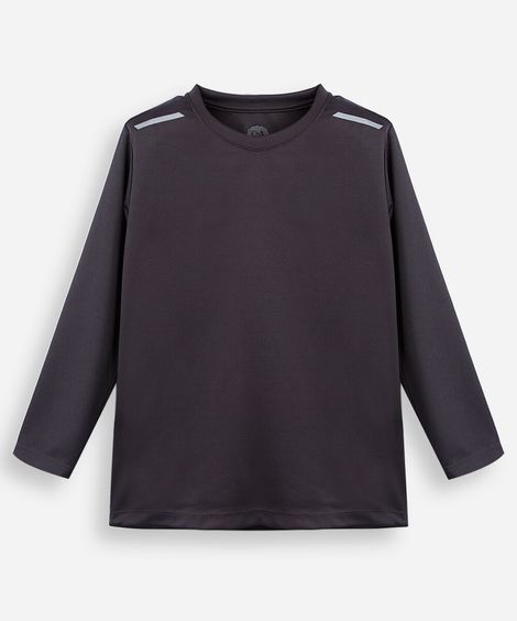 camiseta infantil manga longa esportiva com refletivo cinza