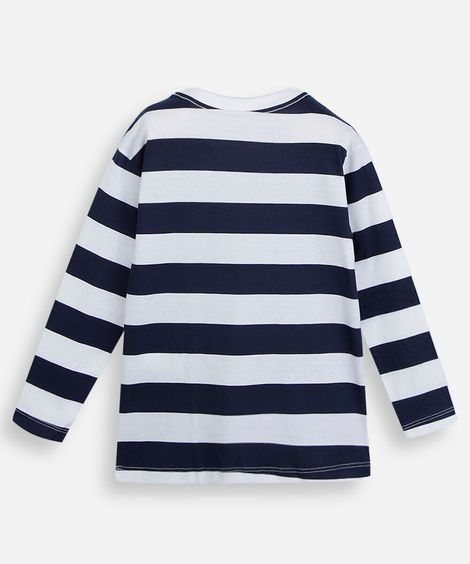 camiseta infantil de algodão manga longa listrada azul