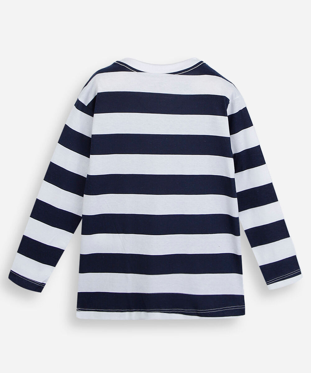 camiseta infantil de algodão manga longa listrada azul