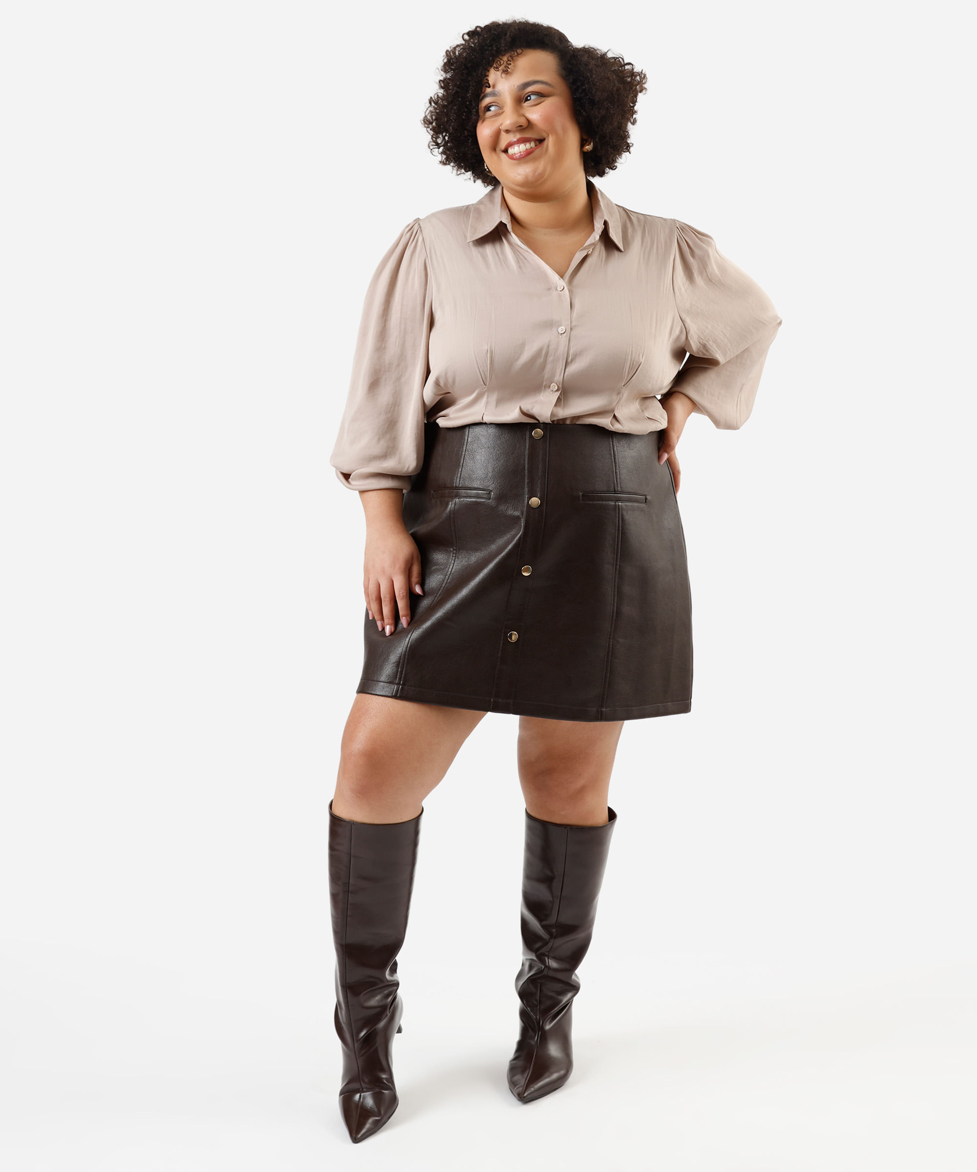 saia curta feminina de pu plus size marrom