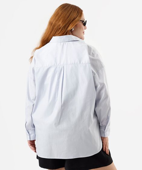 camisa oversized feminina de algodão manga longa plus size azul
