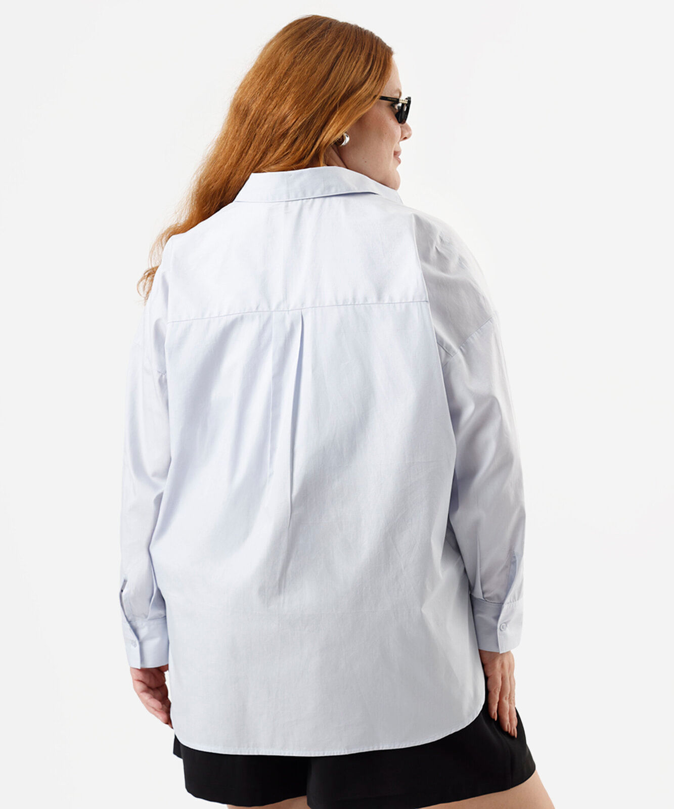 camisa oversized feminina de algodão manga longa plus size azul