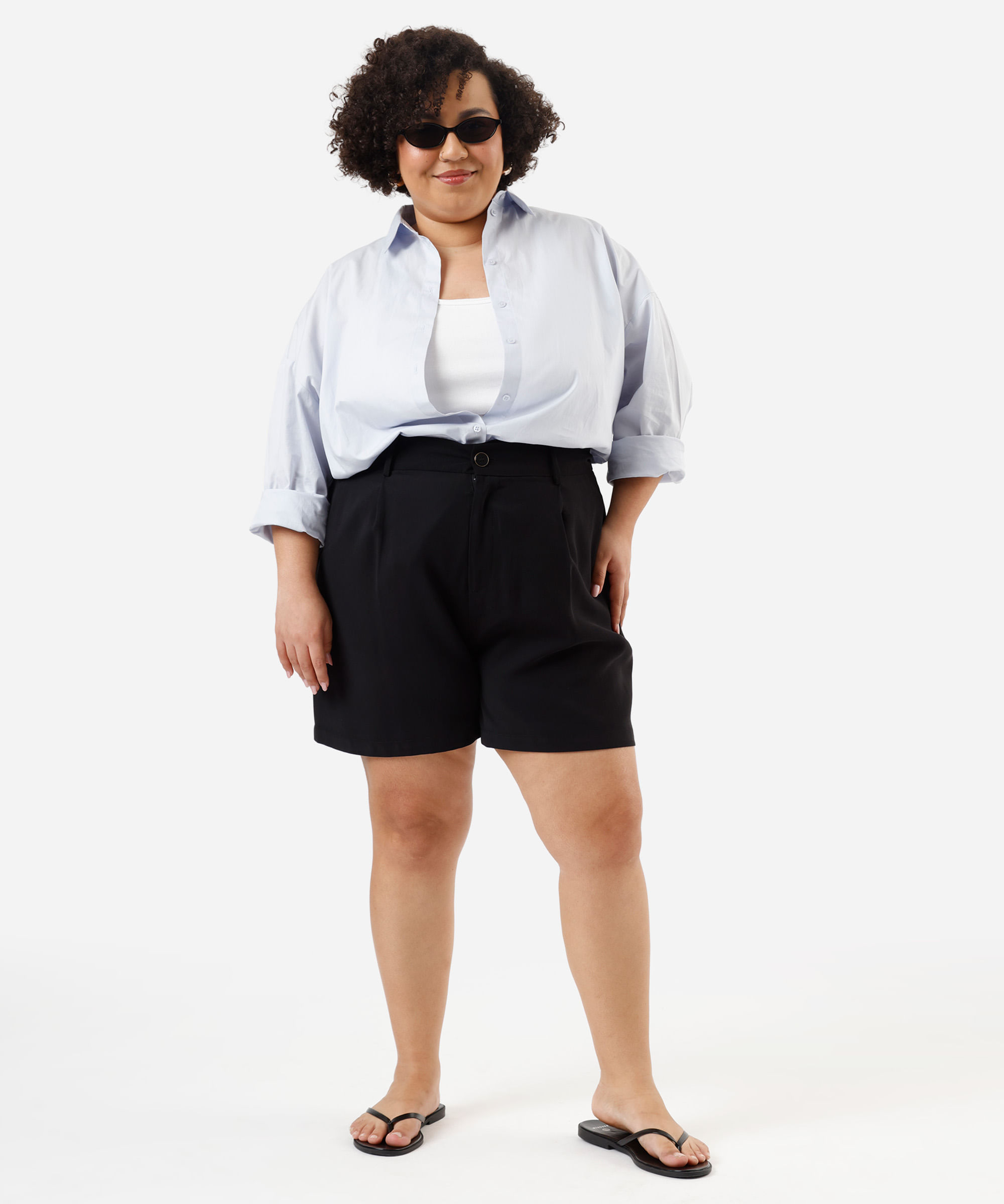 camisa oversized feminina de algodão manga longa plus size azul