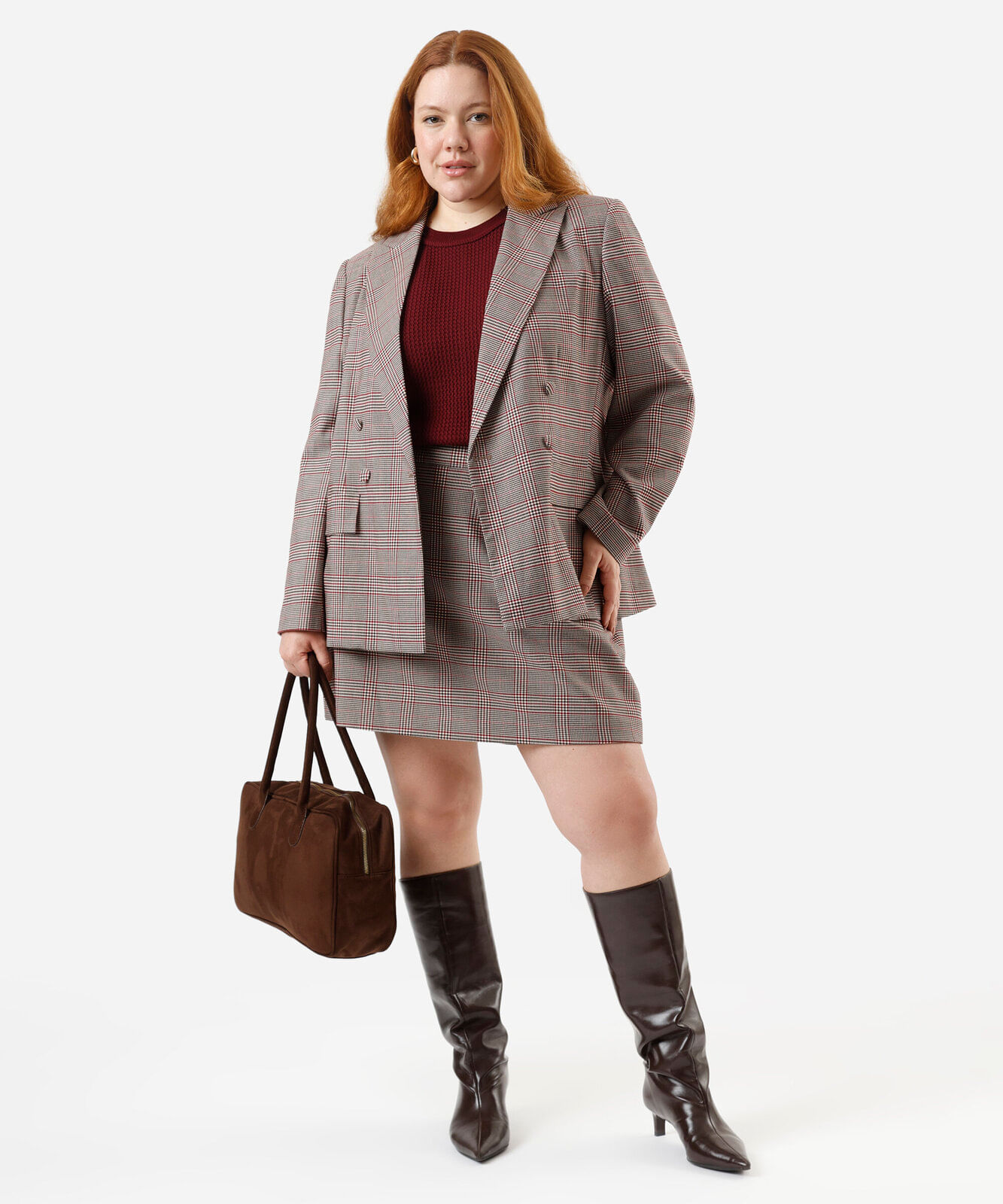 blazer de alfaiataria feminino xadrez plus size vinho