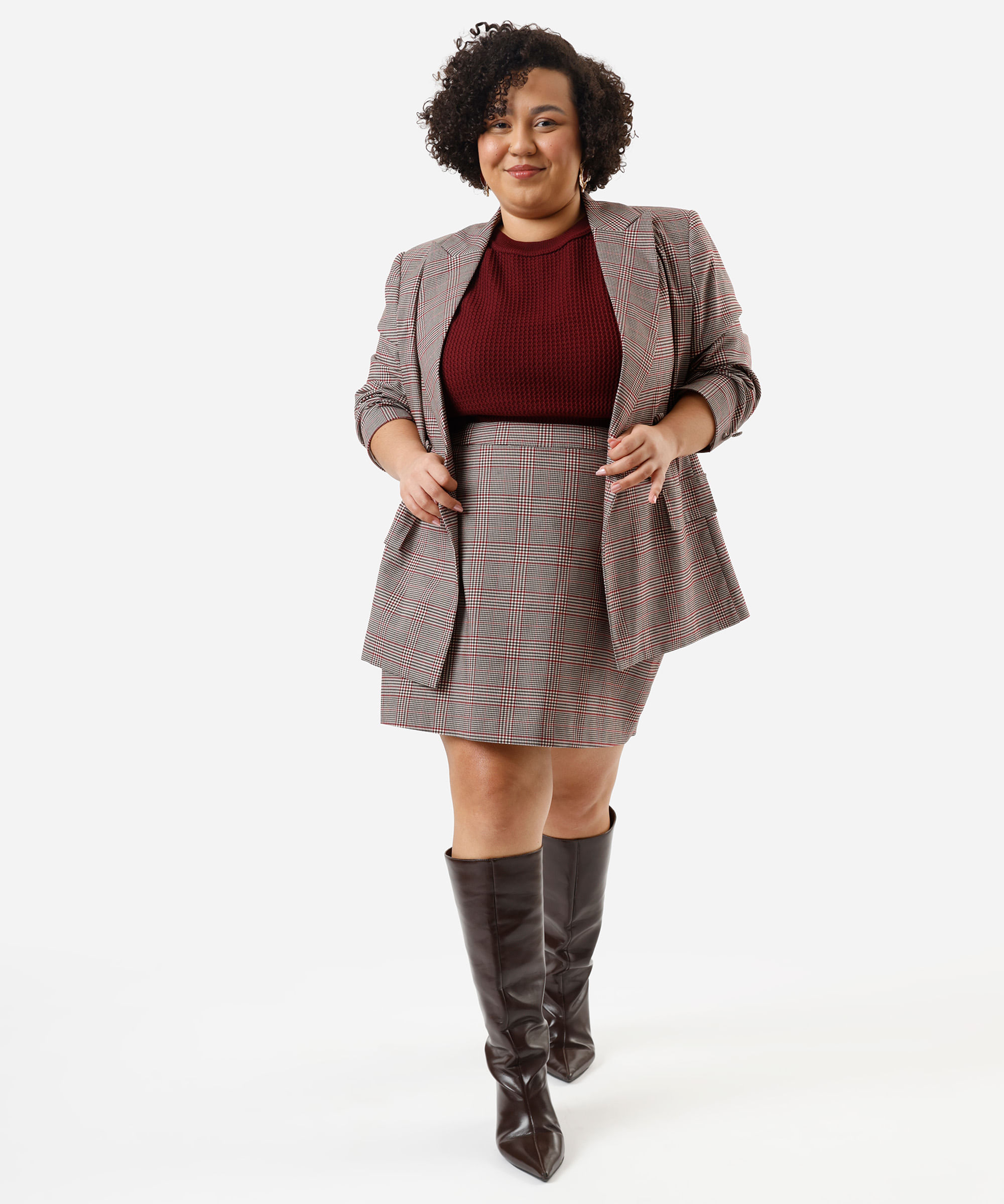 blazer de alfaiataria feminino xadrez plus size vinho