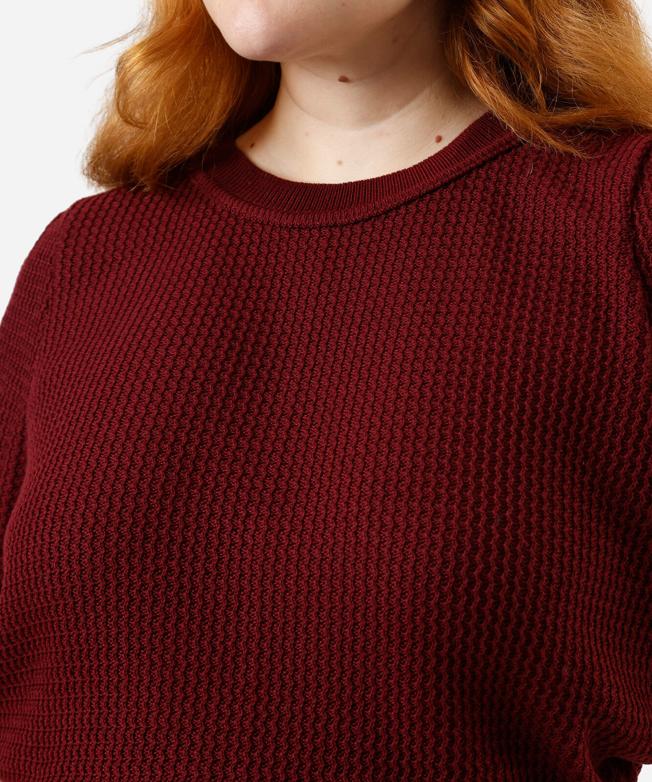 blusa feminina de tricot manga bufante texturizada plus size vinho