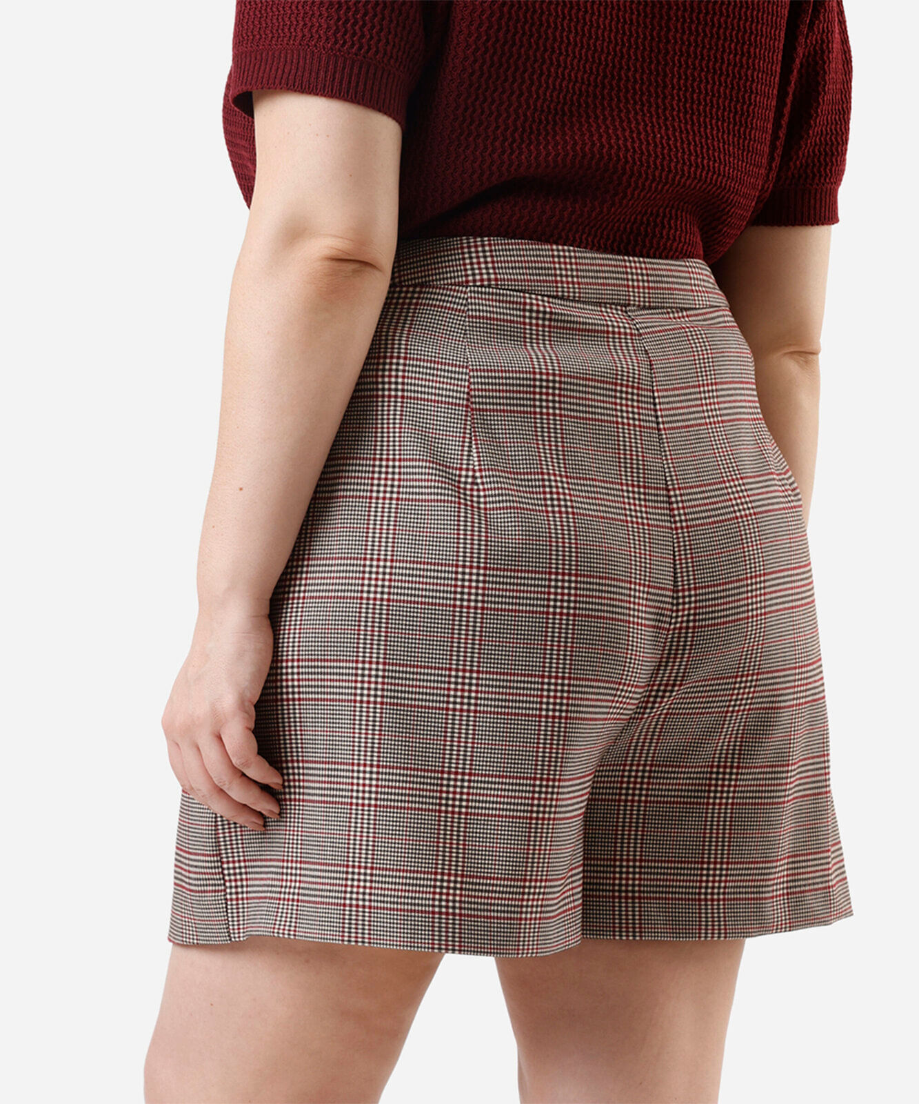 short saia de alfaiataria feminino xadrez plus size vinho