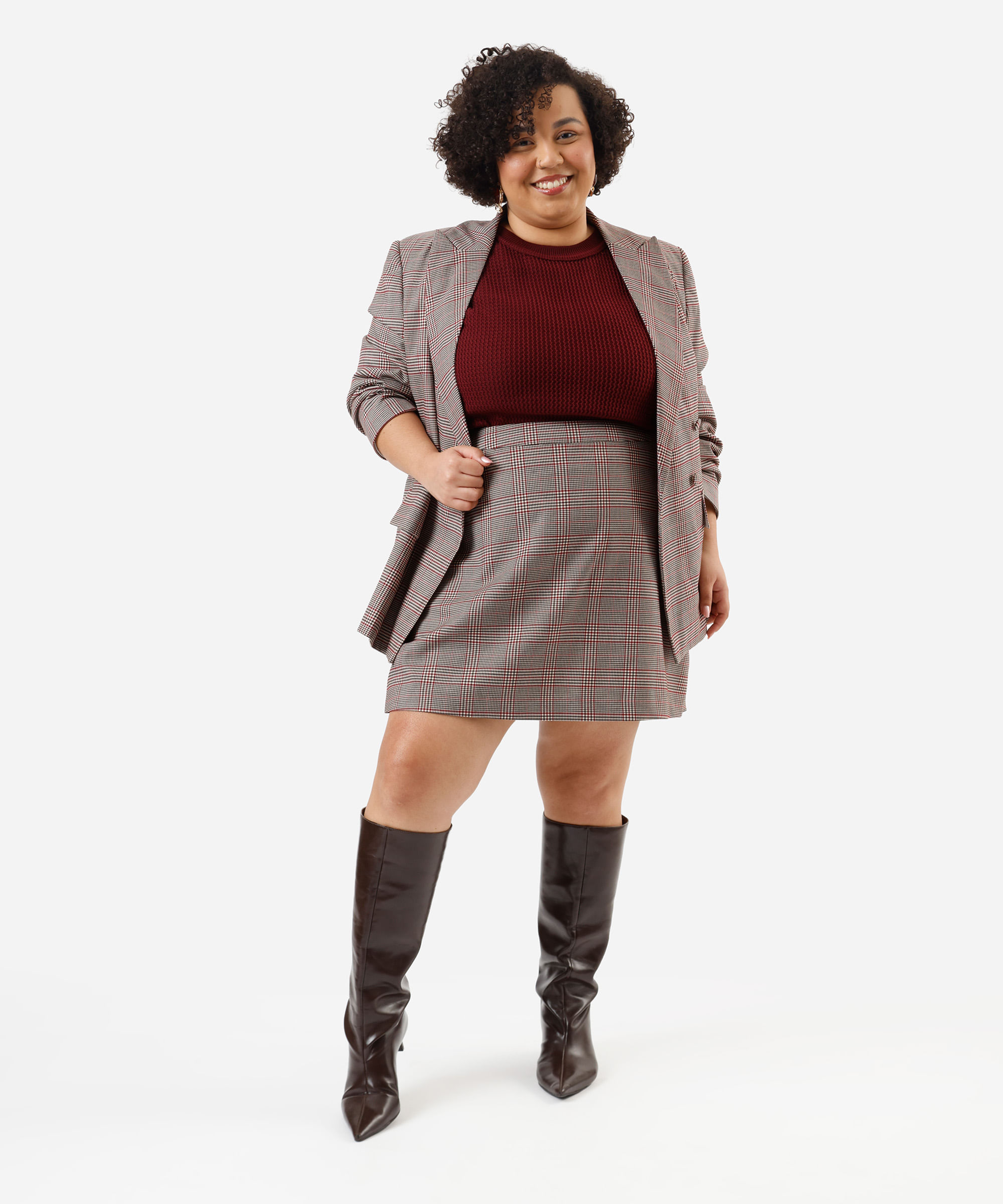 short saia de alfaiataria feminino xadrez plus size vinho