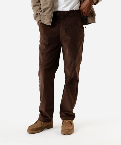 calça chino reta masculina de veludo cotelê marrom