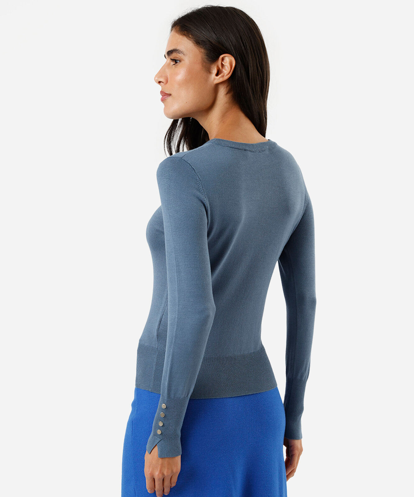 suéter feminino de tricot gola redonda azul
