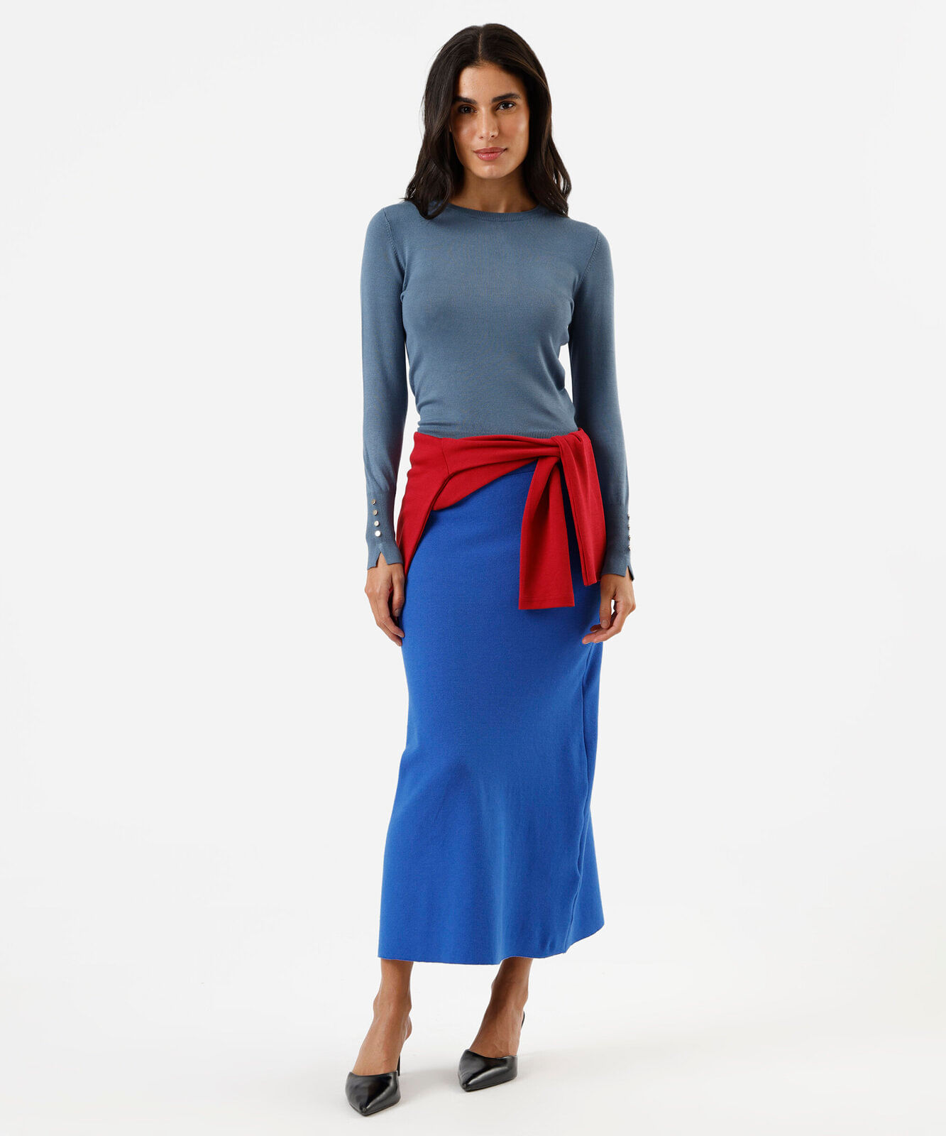 suéter feminino de tricot gola redonda azul
