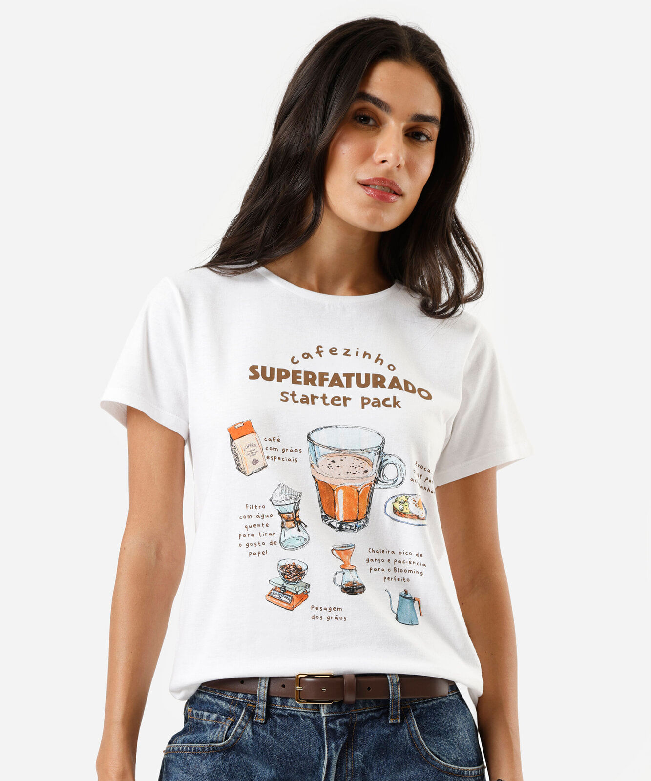 camiseta feminina de algodão manga curta estampada off white