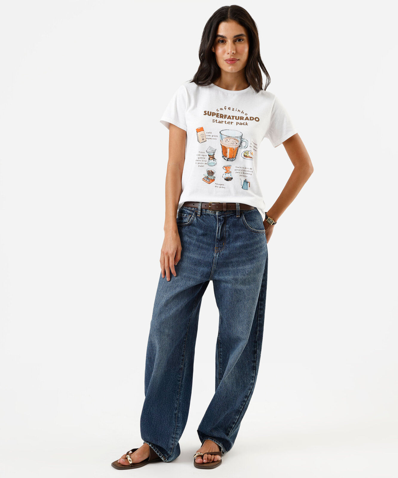 camiseta feminina de algodão manga curta estampada off white