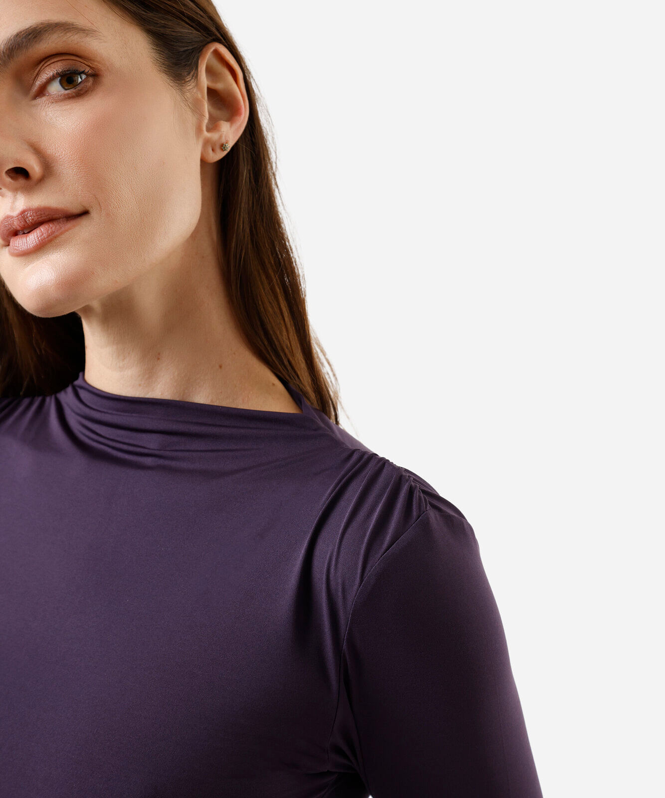 vestido longo feminino manga longa franzido roxo