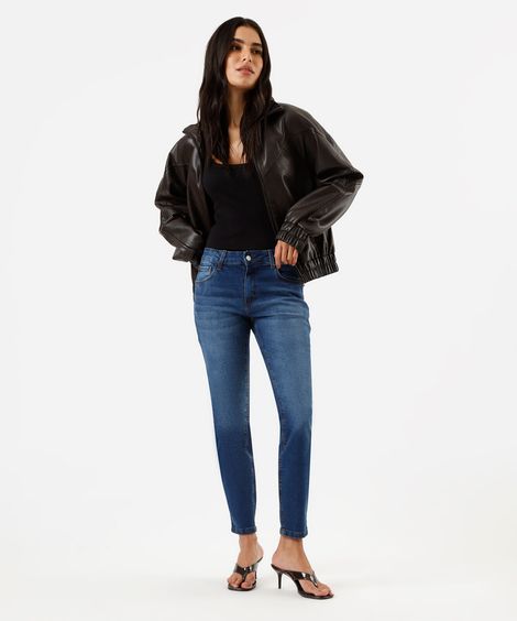 calça skinny feminina jeans cintura média azul