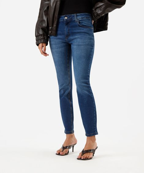 calça skinny feminina jeans cintura média azul