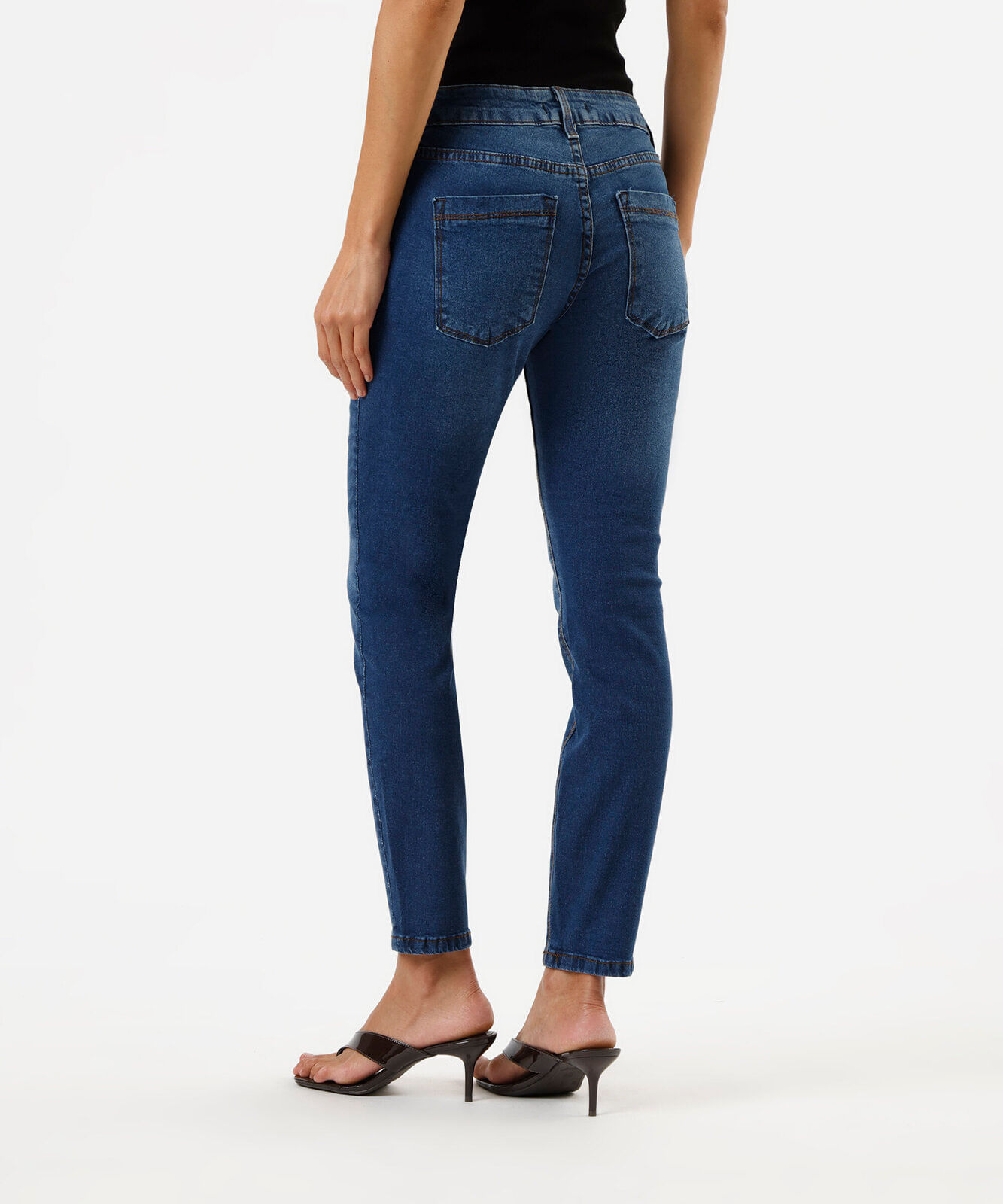 calça skinny feminina jeans cintura média azul
