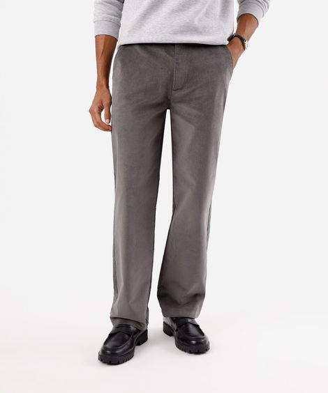 calça chino reta masculina de veludo cotelê cinza