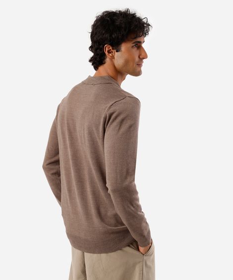 polo masculina de tricot manga longa bege