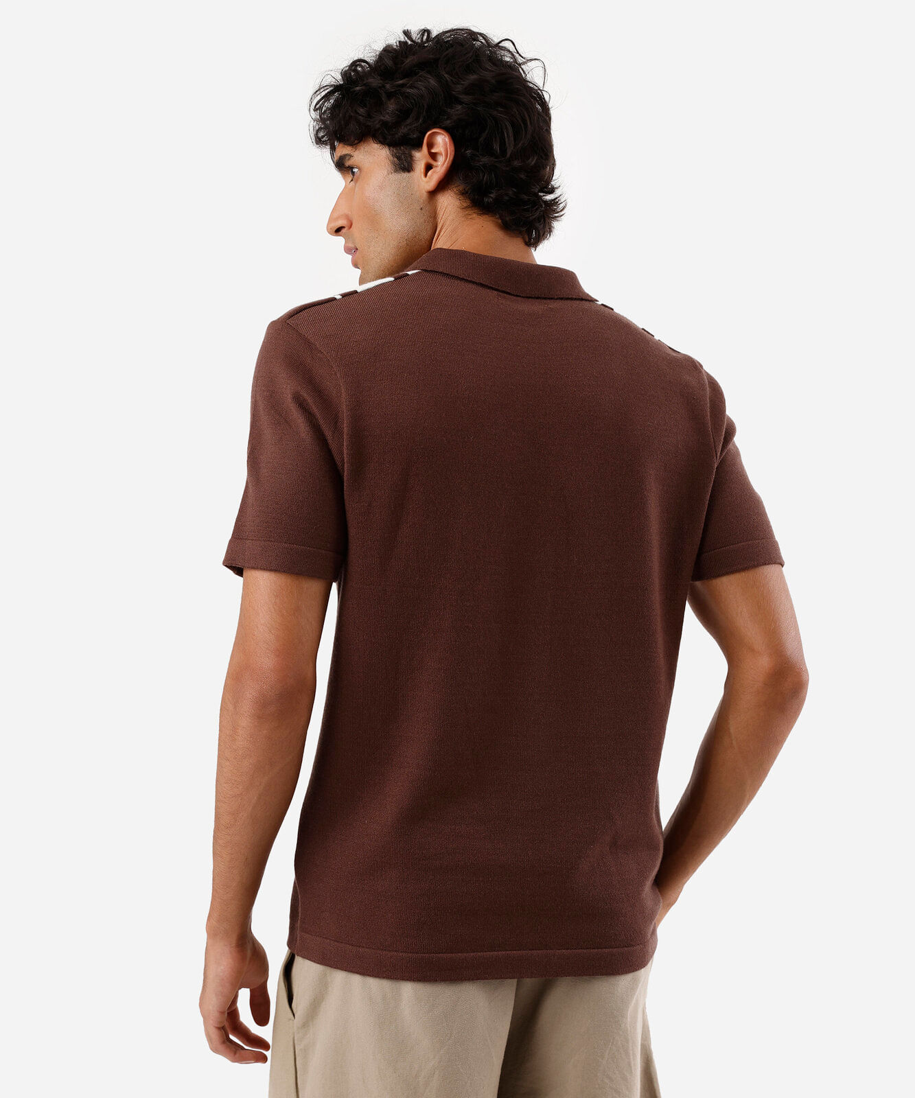 polo masculina de tricot com listras marrom