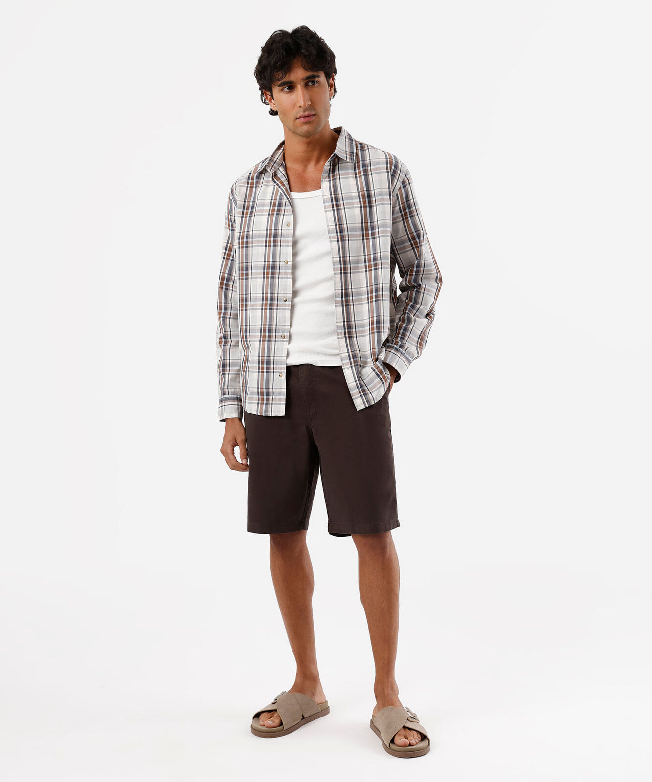 bermuda de sarja masculina reta marrom