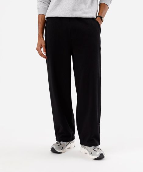 calça wide leg masculina de moletom cós elástico preta