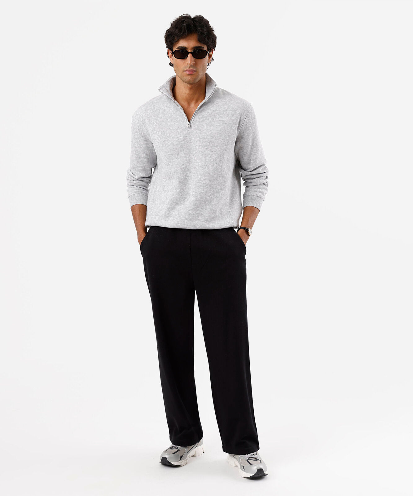 calça wide leg masculina de moletom cós elástico preta