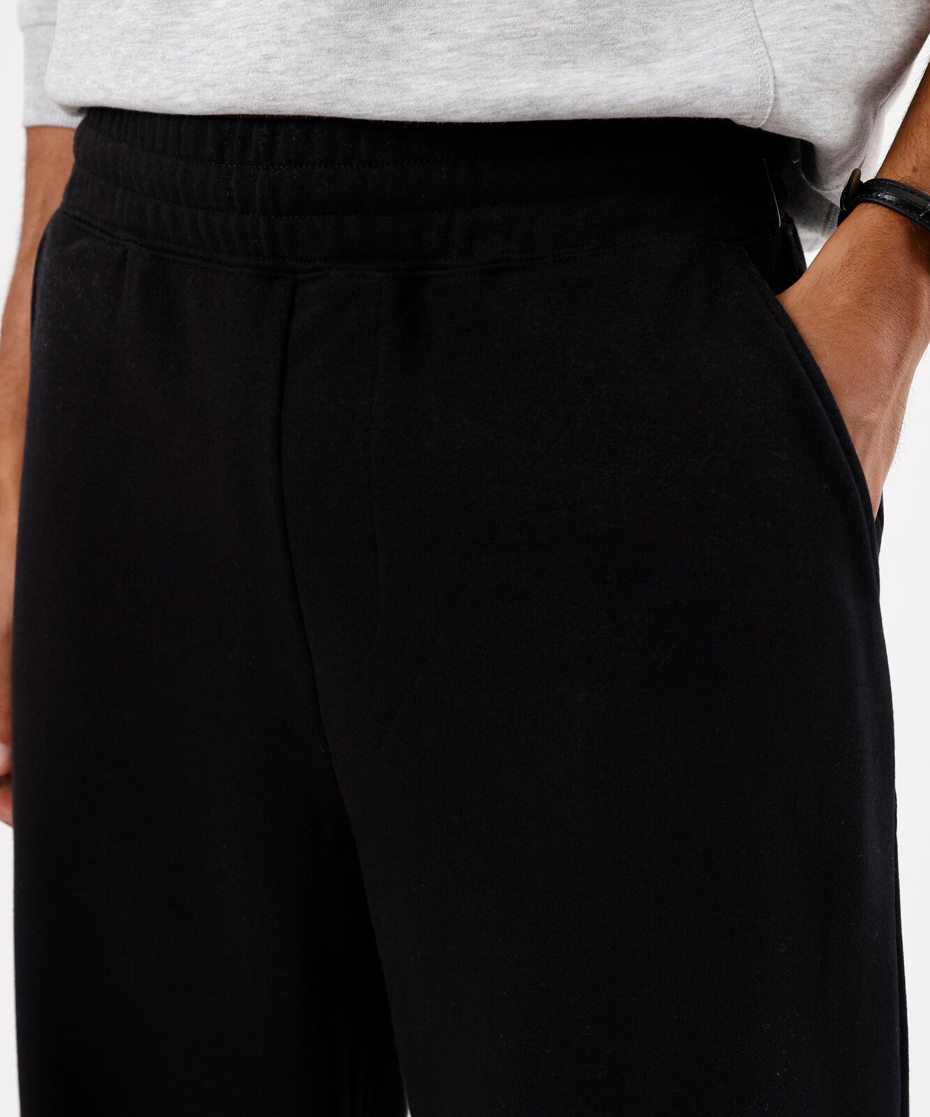 calça wide leg masculina de moletom cós elástico preta