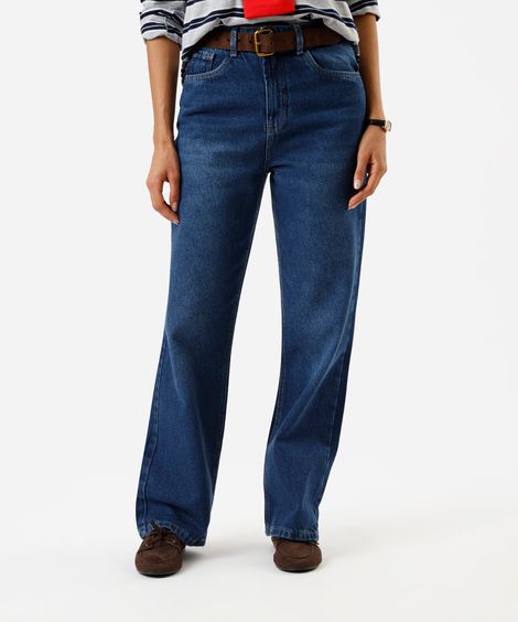 calça wide leg feminina jeans cintura alta azul