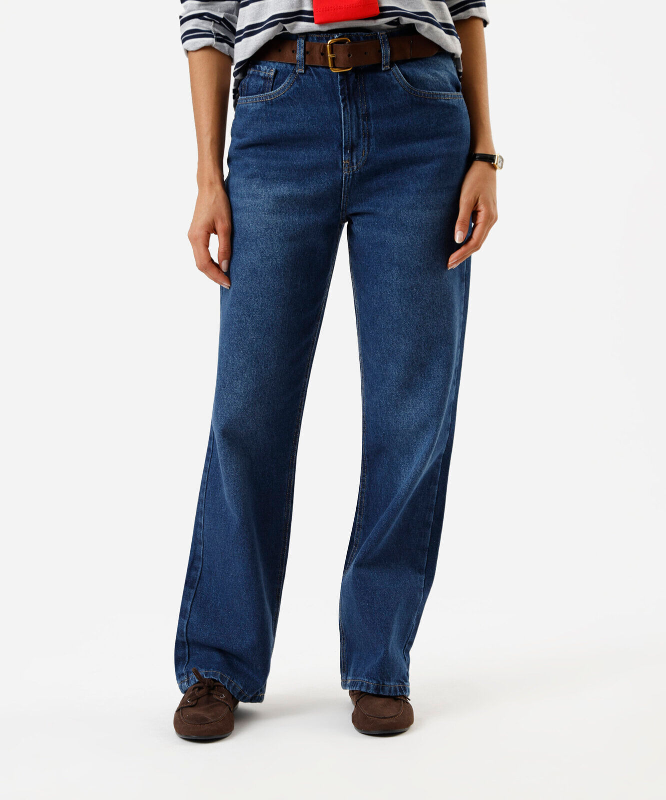 calça wide leg feminina jeans cintura alta azul