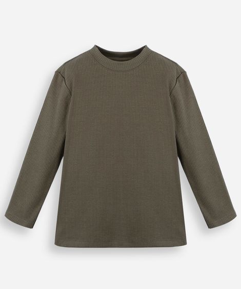 camiseta infantil com algodão manga longa canelada verde
