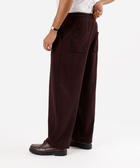 calça wide leg masculina de moletom cós elástico marrom