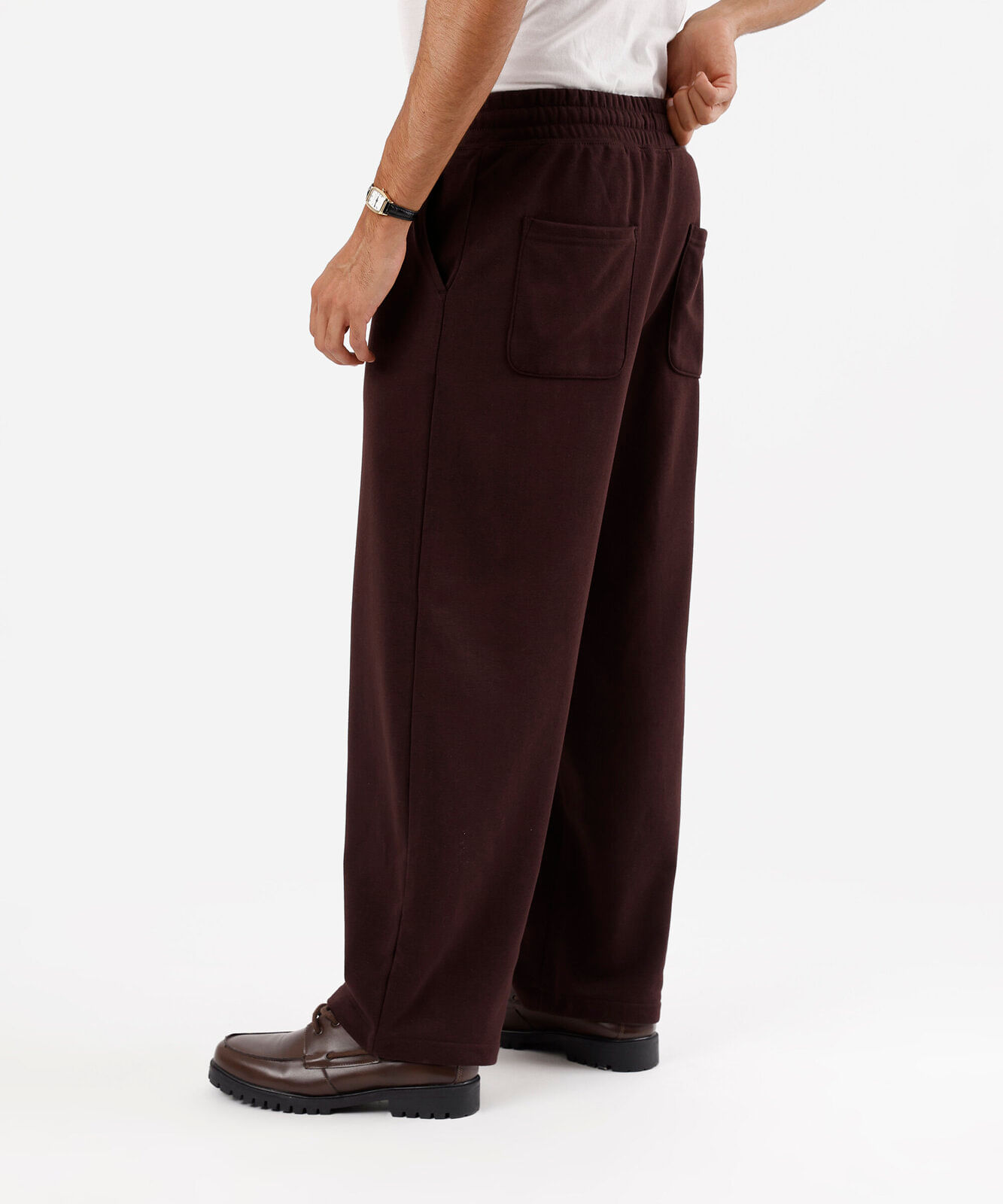 calça wide leg masculina de moletom cós elástico marrom