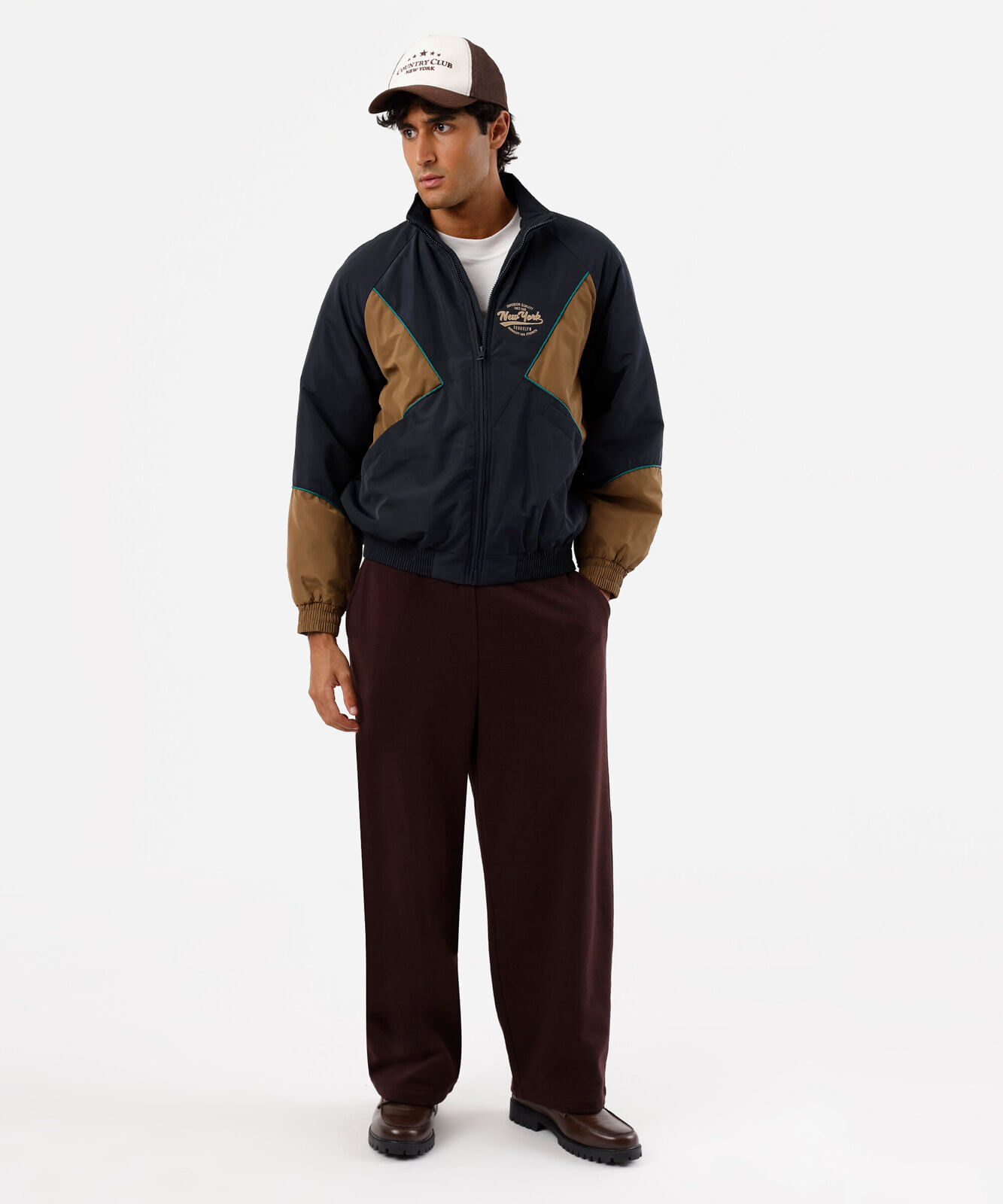 calça wide leg masculina de moletom cós elástico marrom