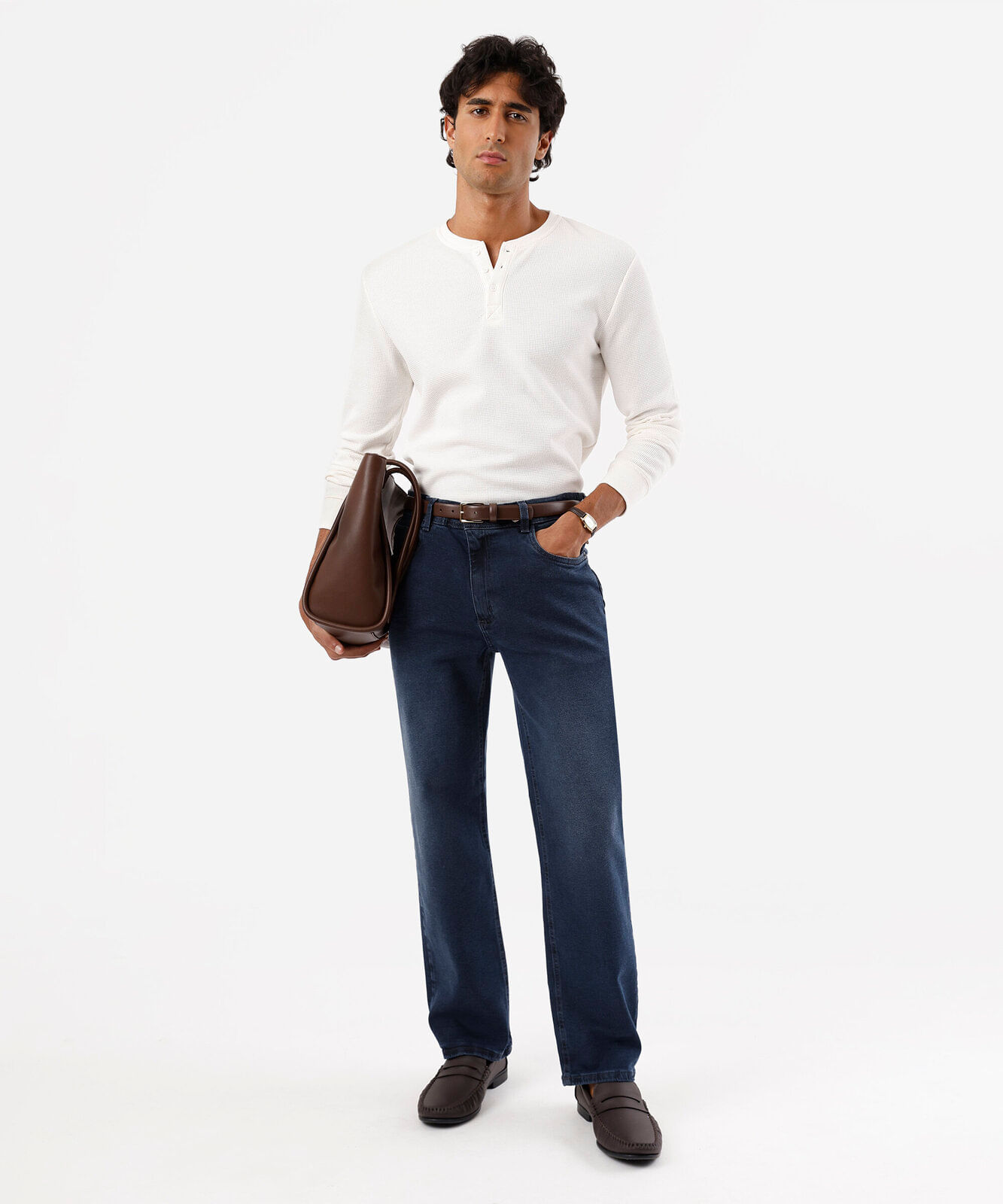 calça reta masculina jeans azul