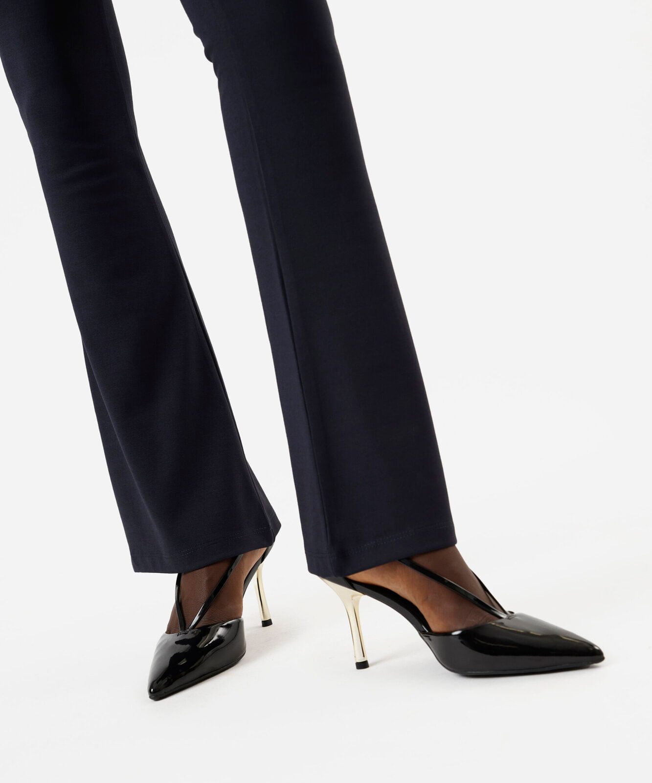 calça flare feminina com viscose cós elástico azul