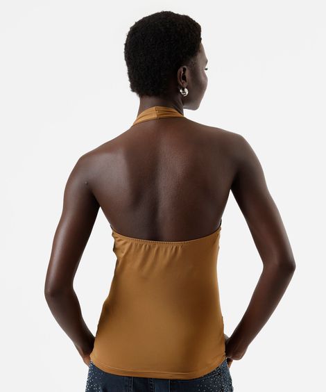 blusa frente única feminina  com franzido marrom