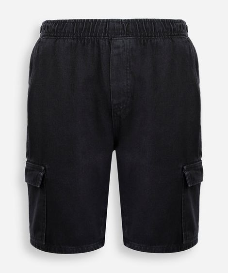 bermuda cargo juvenil jeans cós elástico preta