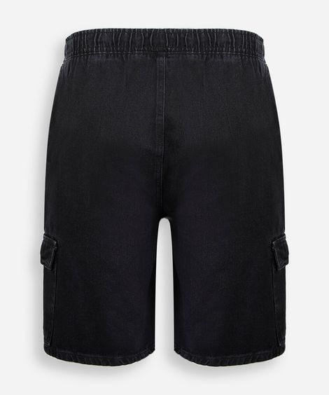 bermuda cargo juvenil jeans cós elástico preta