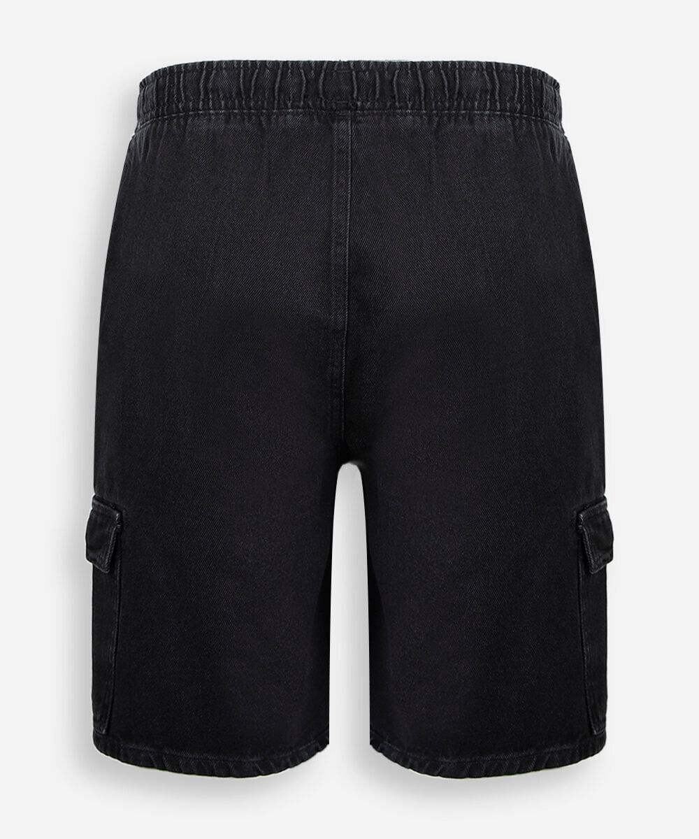 bermuda cargo juvenil jeans cós elástico preta