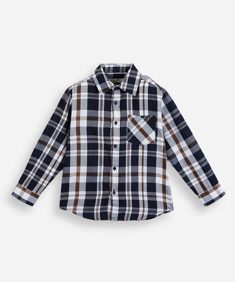 camisa infantil com algodão e bolso manga longa xadrez azul
