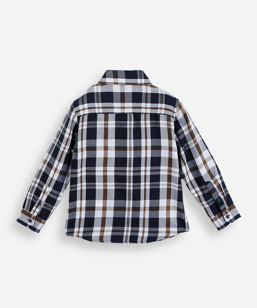 camisa infantil com algodão e bolso manga longa xadrez azul