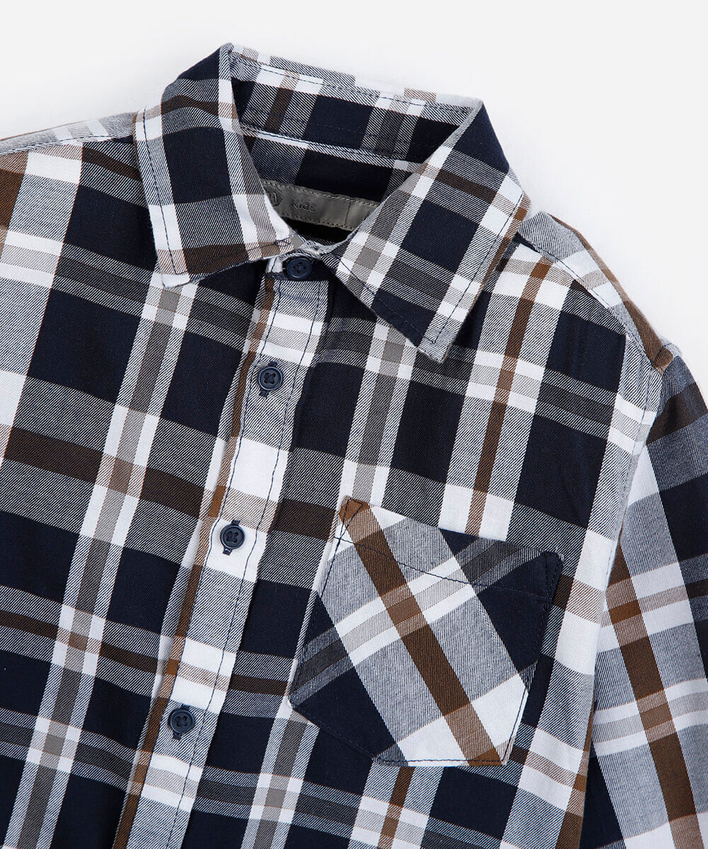 camisa infantil com algodão e bolso manga longa xadrez azul