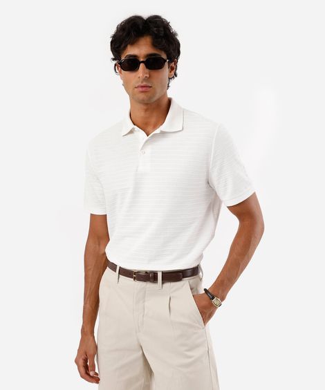polo masculina com algodão manga curta texturizada branca