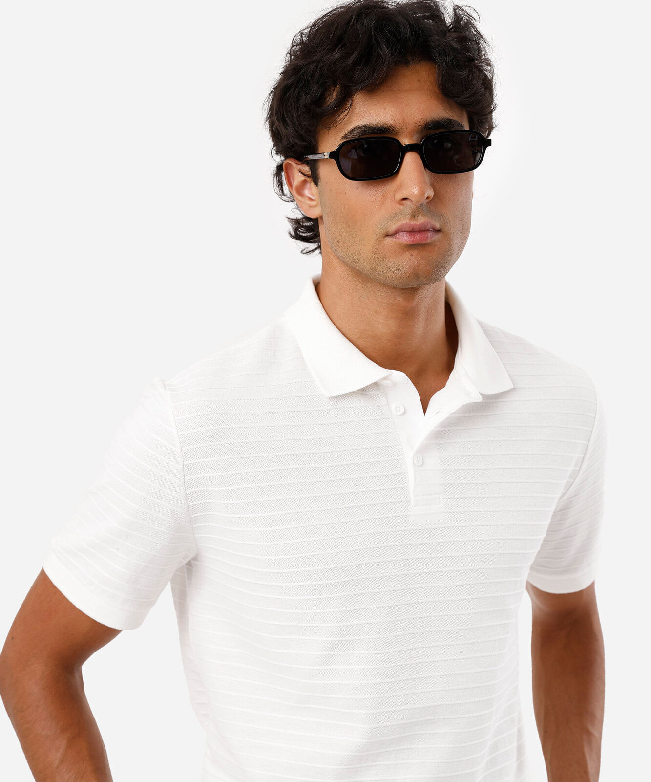 polo masculina com algodão manga curta texturizada branca