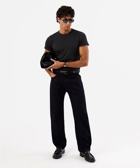 calça reta masculina jeans preta