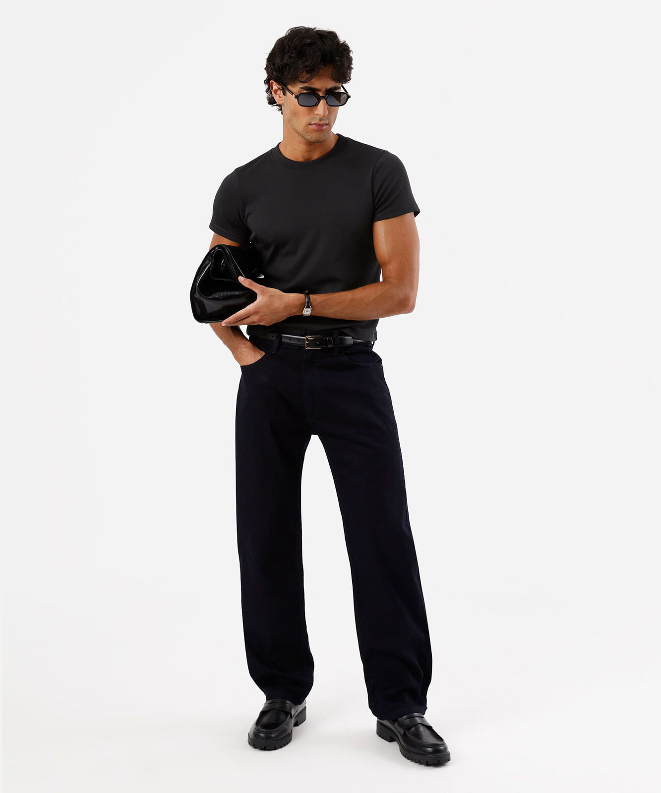 calça reta masculina jeans preta