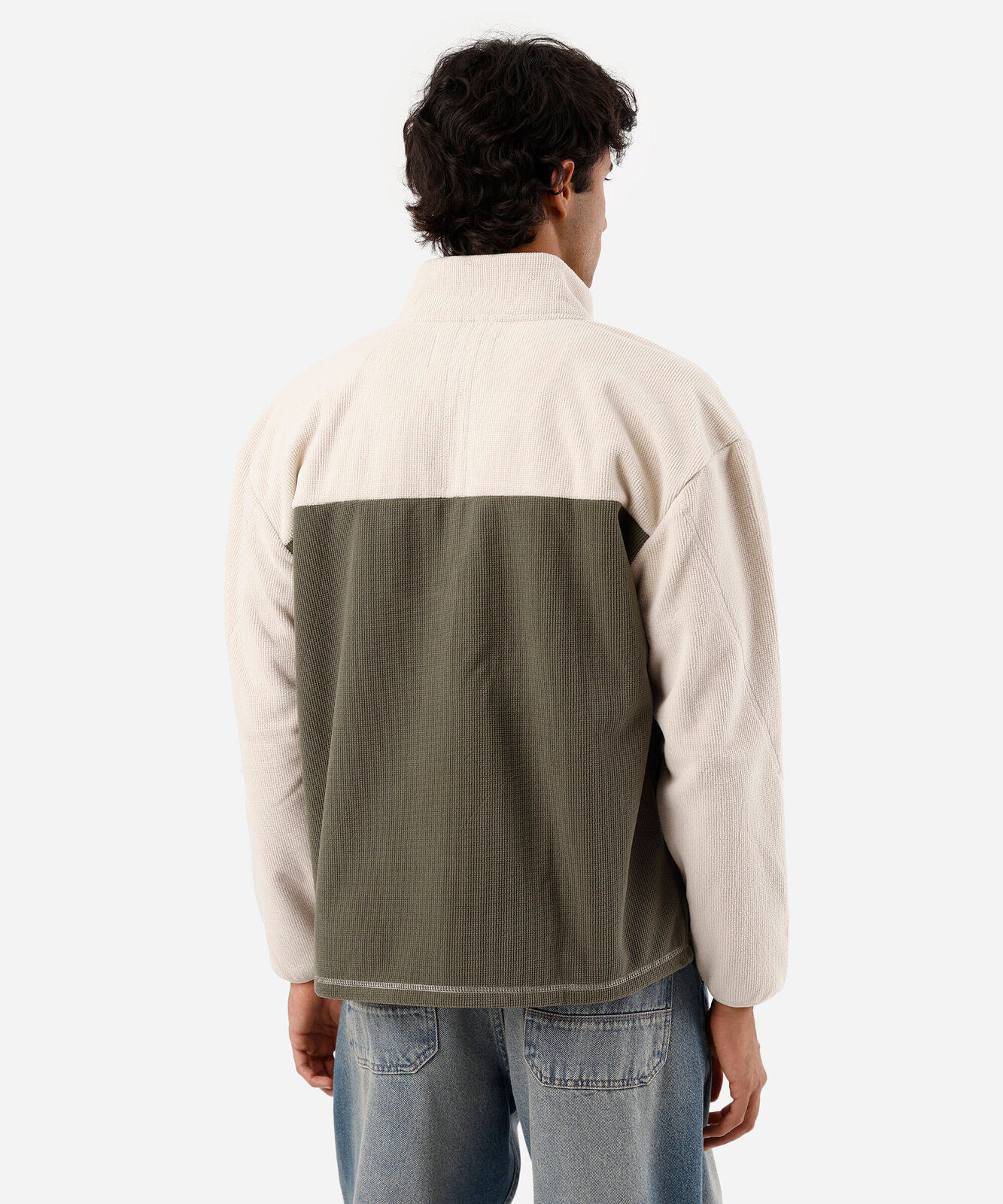 jaqueta masculina gola alta com recorte canelada verde